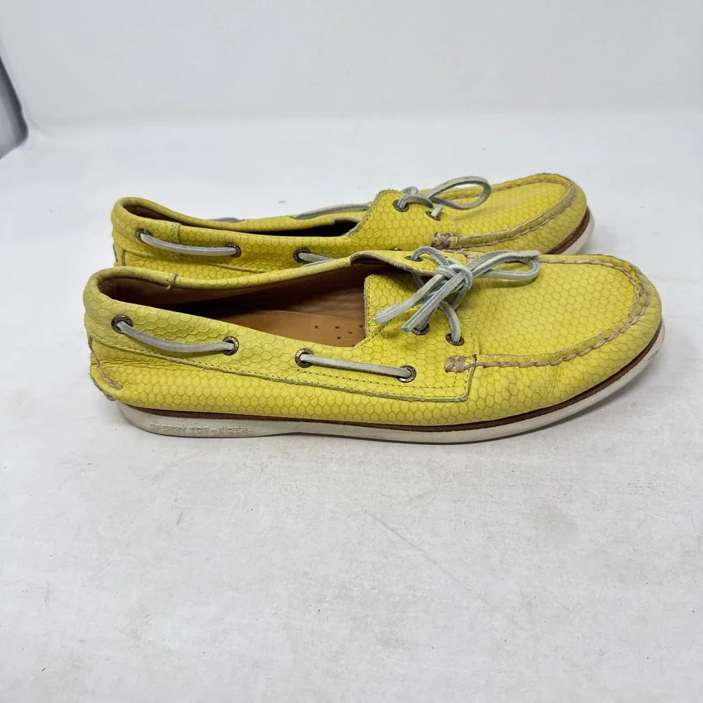 Sperry Gold Cup Top-Sider Boat Shoes Yellow 9.5 Nautical Snakeskin Embossed